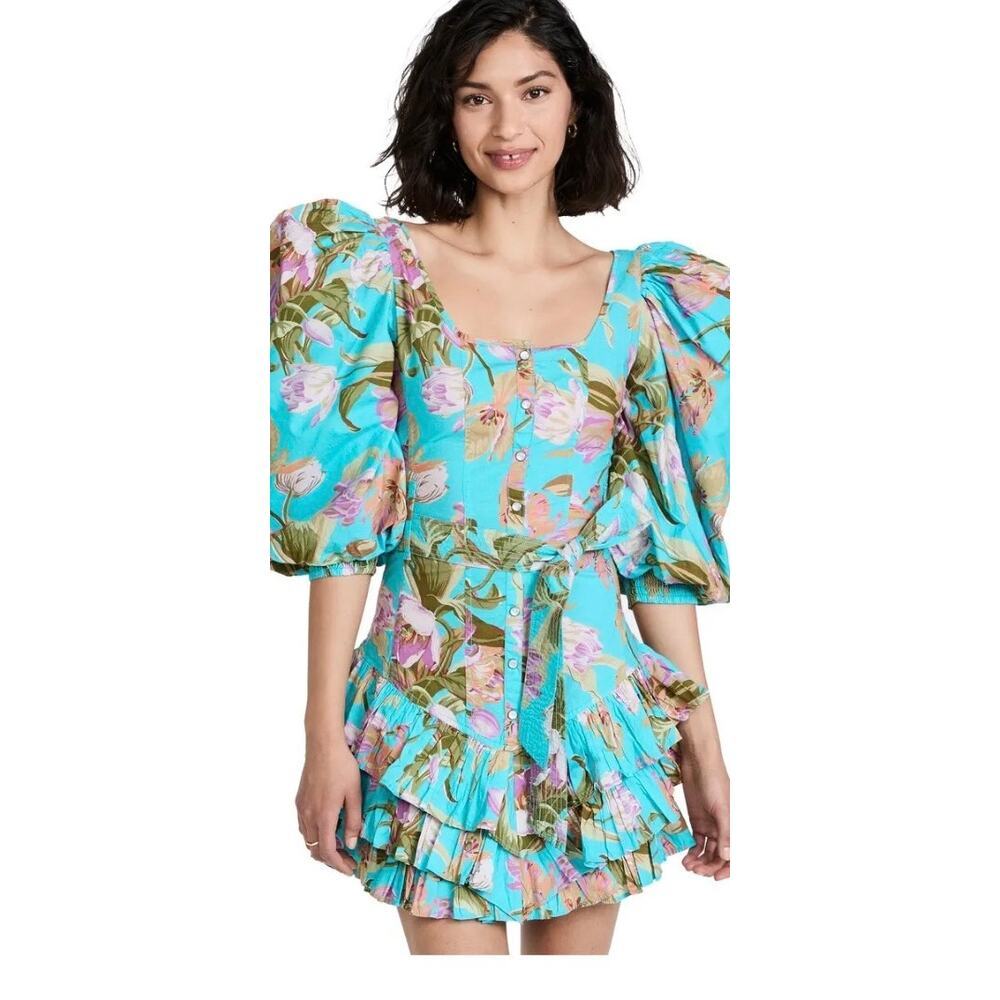 Love The Label Rosa Dress Floral Puff Sleeve Ruffle Mini Size XS Boho